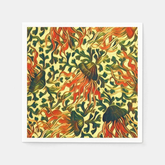 トロピカルクラゲ水中海海ファインアート スタンダードカクテルナプキン (正面)