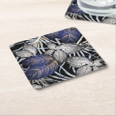 トロピカルクラスはブルー、シルバー、金ゴールドフローラ スクエアペーパーコースター (アングル)