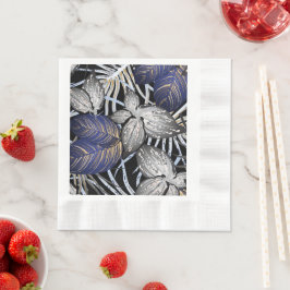 トロピカルクラスはブルー、シルバー、金ゴールドフローラ 縁ありランチョンナプキン