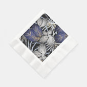 トロピカルクラスはブルー、シルバー、金ゴールドフローラ 縁ありランチョンナプキン (角)