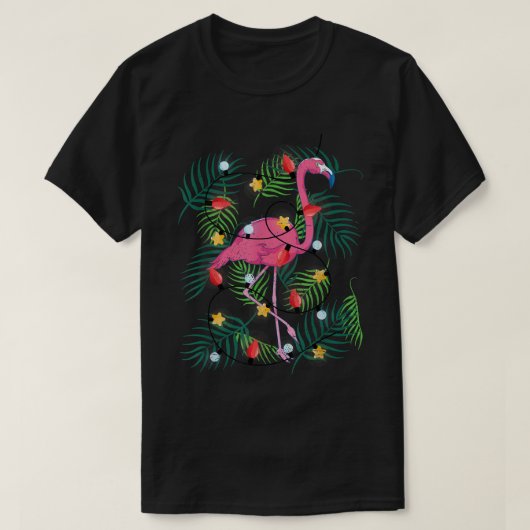 トロピカルクリスマスおもしろいピンクフラミンゴハワイアンクリスマス Tシャツ (デザイン正面)