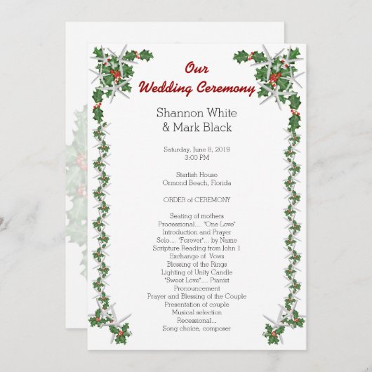 トロピカルクリスマスウェディングプログラム スターフィッシュ ホリー プログラム (正面/裏面)