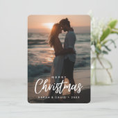 トロピカルクリスマスカップルビーチサンセット写真 シーズンカード (スタンド正面)