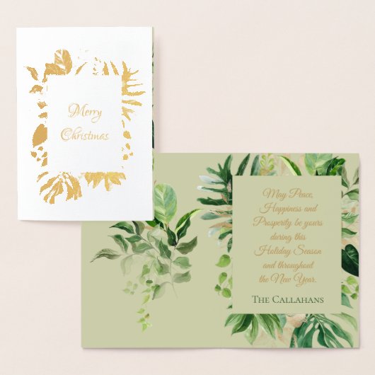 トロピカルクリスマスグリーンと金ゴールドパーム葉 箔カード (ディスプレー)