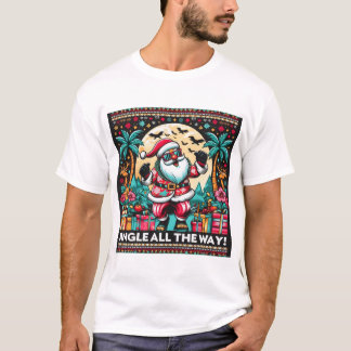 トロピカルクリスマスサンタおもしろいメンズTシャツ Tシャツ
