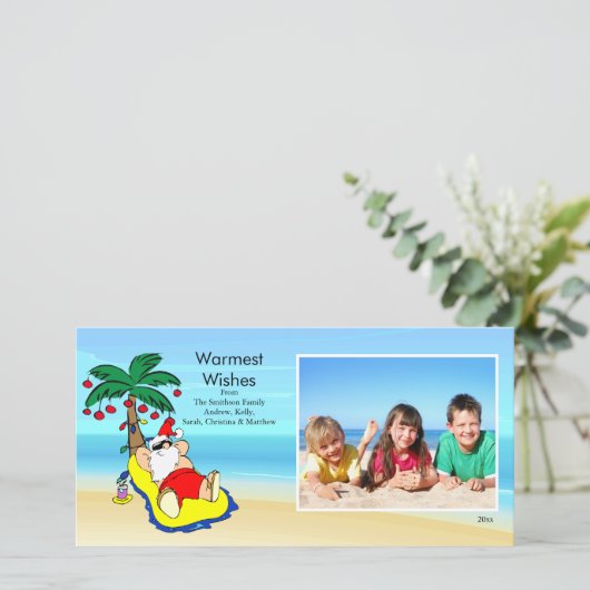 トロピカルクリスマスサンタファミリーフォトカード。 シーズンカード (スタンド正面)