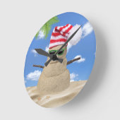 トロピカルクリスマスサンド雪だるま ラウンド壁時計 (傾斜)