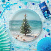 トロピカルクリスマスツリーオンアビーチ ペーパープレート (パーティー)