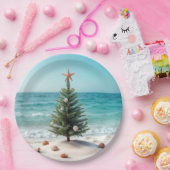 トロピカルクリスマスツリーオンアビーチ ペーパープレート (パーティー)