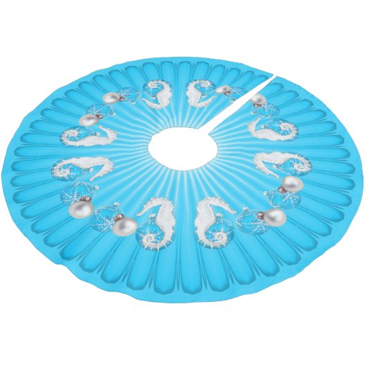 トロピカルクリスマスツリースカートアクアブルーシーホース ブラッシュドポリエステルツリースカート (アングル)