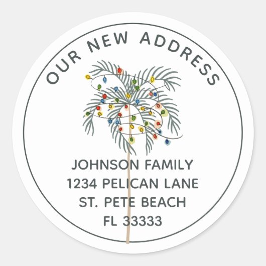 トロピカルクリスマスパームツリーニューアドレス ラウンドシール (正面)
