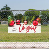 トロピカルクリスマスパームツリーレッドグリーンファミリー名 横断幕 (インサイチュ)