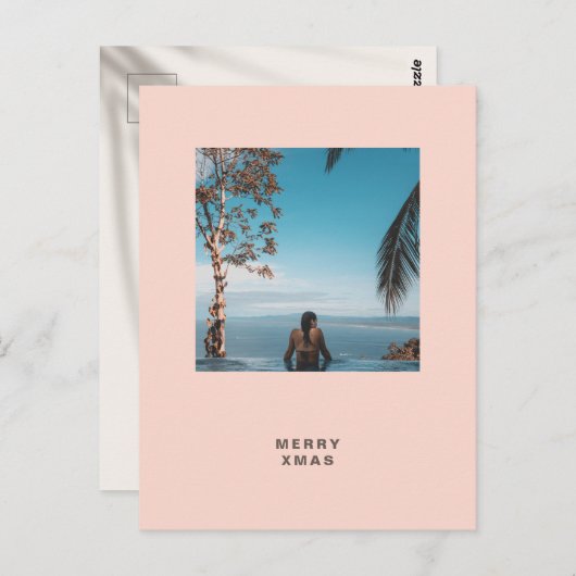 トロピカルクリスマスビーチの写真と文字の挨拶 ポストカード (正面/裏面)