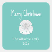 トロピカルクリスマスビーチサンドドルティール（緑がかった色） スクエアシール (正面)