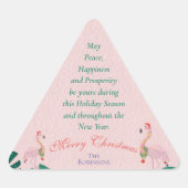 トロピカルクリスマスピンクフラミンゴサンタハットボーブル 三角形シール (正面)