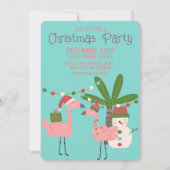 トロピカルクリスマスピンクフラミンゴスオンティール（緑がかった色） 招待状 (正面)