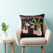 トロピカルクリスマスピンクフラミンゴスオンブラック クッション (椅子)