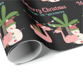 トロピカルクリスマスピンクフラミンゴスオンブラック ラッピングペーパー (ロールコーナー)