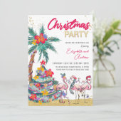 トロピカルクリスマスフラミンゴ招待状カード 招待状 (スタンド正面)