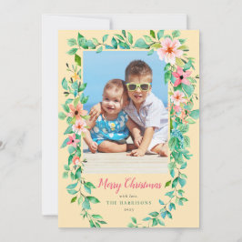 トロピカルクリスマスフローライエロー&グリーンフォト シーズンカード
