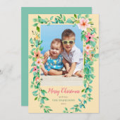 トロピカルクリスマスフローライエロー&グリーンフォト シーズンカード (正面/裏面)