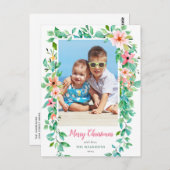 トロピカルクリスマスフローラフレームホリデーフォト ポストカード (正面/裏面)