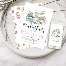 トロピカルクリスマスプールパーティー誕生日 招待状