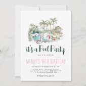 トロピカルクリスマスプールパーティー誕生日 招待状 (正面)