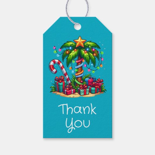 トロピカルクリスマスホリデーパームツリーサンキュー ギフトタグ (正面)