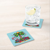 トロピカルクリスマスホリデーパームツリー スクエアペーパーコースター (インサイチュ)