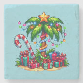 トロピカルクリスマスホリデーパームツリー ストーンコースター (正面)