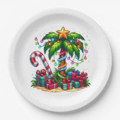 トロピカルクリスマスホリデーパームツリー ペーパープレート (正面)