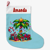 トロピカルクリスマスホリデーパームツリー ラージクリスマスストッキング (正面)