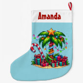 トロピカルクリスマスホリデーパームツリー ラージクリスマスストッキング (裏面)