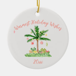 トロピカルクリスマスライトコーラル&グリーンお洒落 セラミックオーナメント