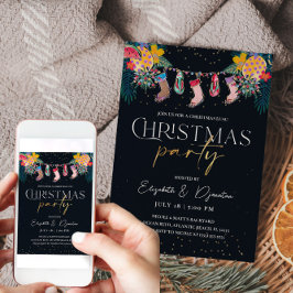 トロピカルクリスマス金ゴールドグリッター招待状カード 招待状