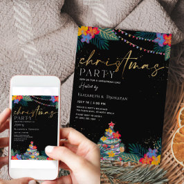 トロピカルクリスマス金ゴールドグリッター招待状カード 招待状