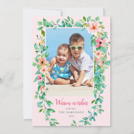 トロピカルクリスマス フローラル ピンク フォト シーズンカード