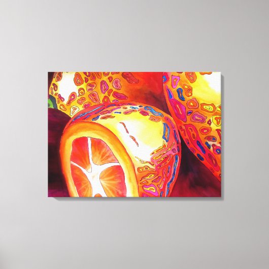 トロピカルクンカットオレンジ色のフルーツウォーターカラーアート キャンバスプリント (正面)