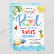 トロピカルクールプールパーティー誕生日招待状