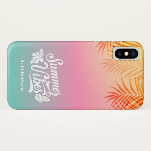 トロピカルグラデーションサンライズサマービベス名前をカスタムする Case-Mate iPhoneケース (裏面(横))