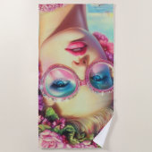 トロピカルグラマー・クイーンステッカー ビーチタオル (正面)