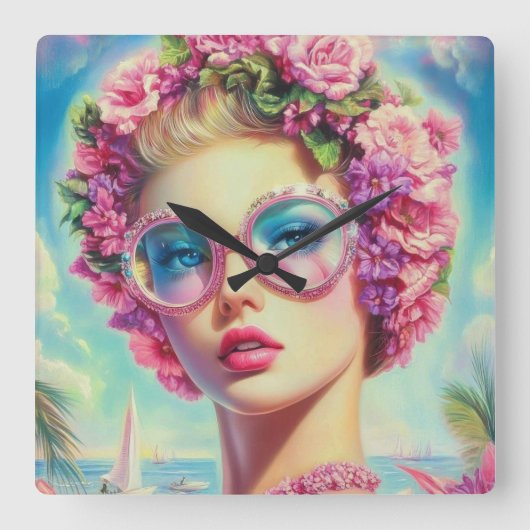 トロピカルグラマー・クイーン スクエア壁時計 (正面)