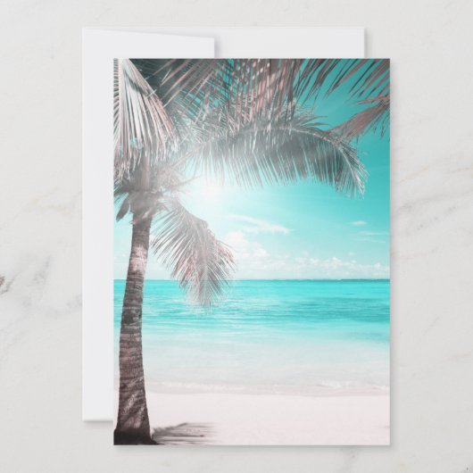 トロピカルグラムピンクアクアブルービーチパーム結婚ズ 招待状 (裏面)