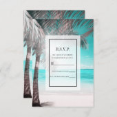 トロピカルグラムピンクアクアブルービーチパームRSVP返信 招待状 (正面/裏面)