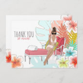 トロピカルグリッター ブライズメイドパーティー 茶髪の花嫁 サンキューカード (正面/裏面)