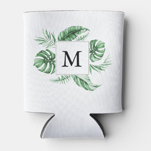 トロピカルグリーナリーフレームモノグラムクーラーボックス 缶クーラー (正面)