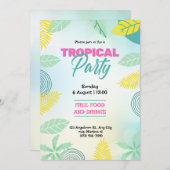 トロピカルグリーンとイエローのサマーパーティー 招待状 (正面/裏面)