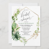 トロピカルグリーンとゴールドのエレガントなブライダルシャワー 招待状 (正面)