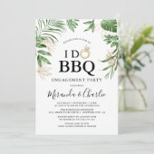 トロピカルグリーンとゴールドの「I Do BBQ」エンゲージメント 招待状 (スタンド正面)